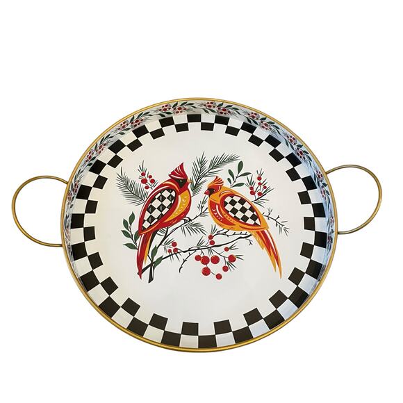 Mackenzie Child's Holiday Cardinal Round Metal Serving Trays, Set of 2 New - Picture 4 of 16